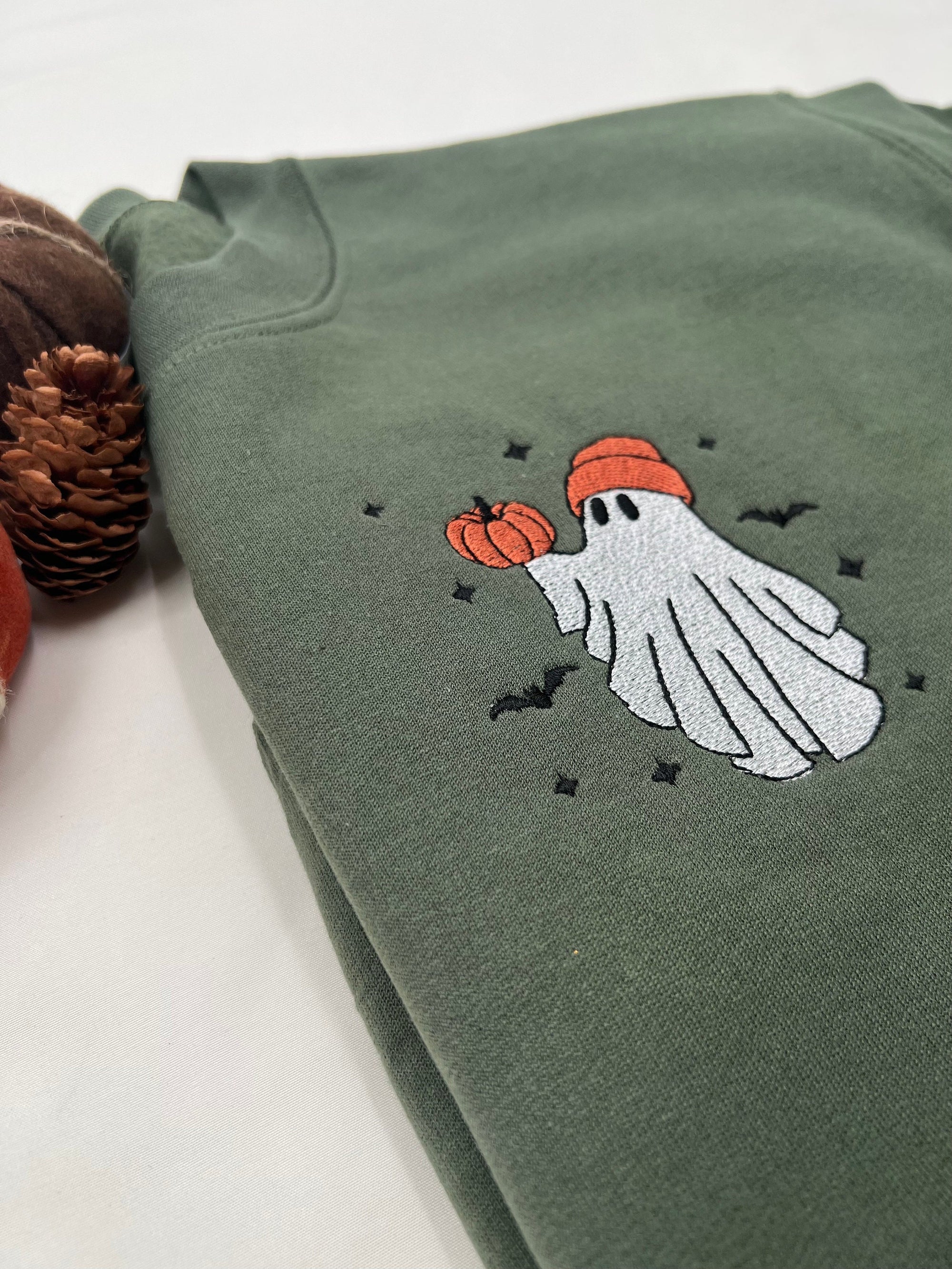 Pumpkin Ghost Embroidered Sweatshirt – Cozy Halloween Pullover