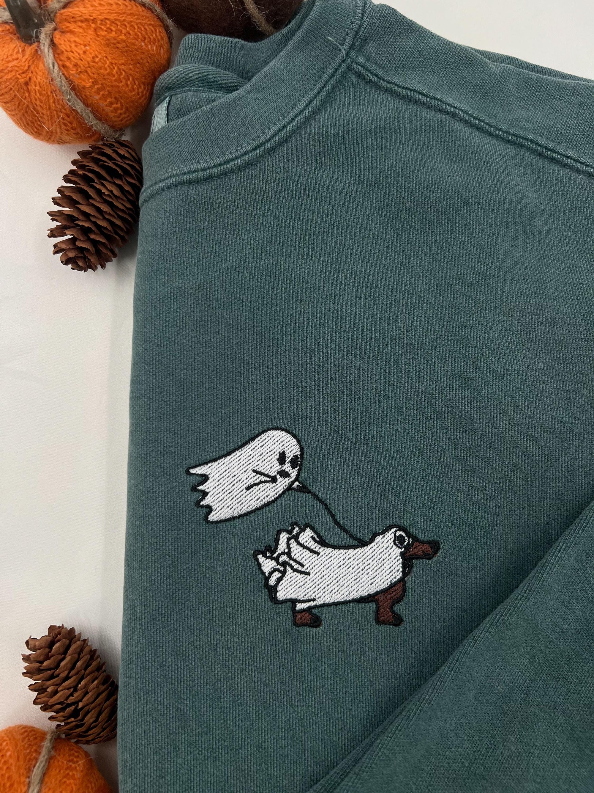 Ghost Walking Dog Embroidered Sweatshirt – Cute Halloween Pullover