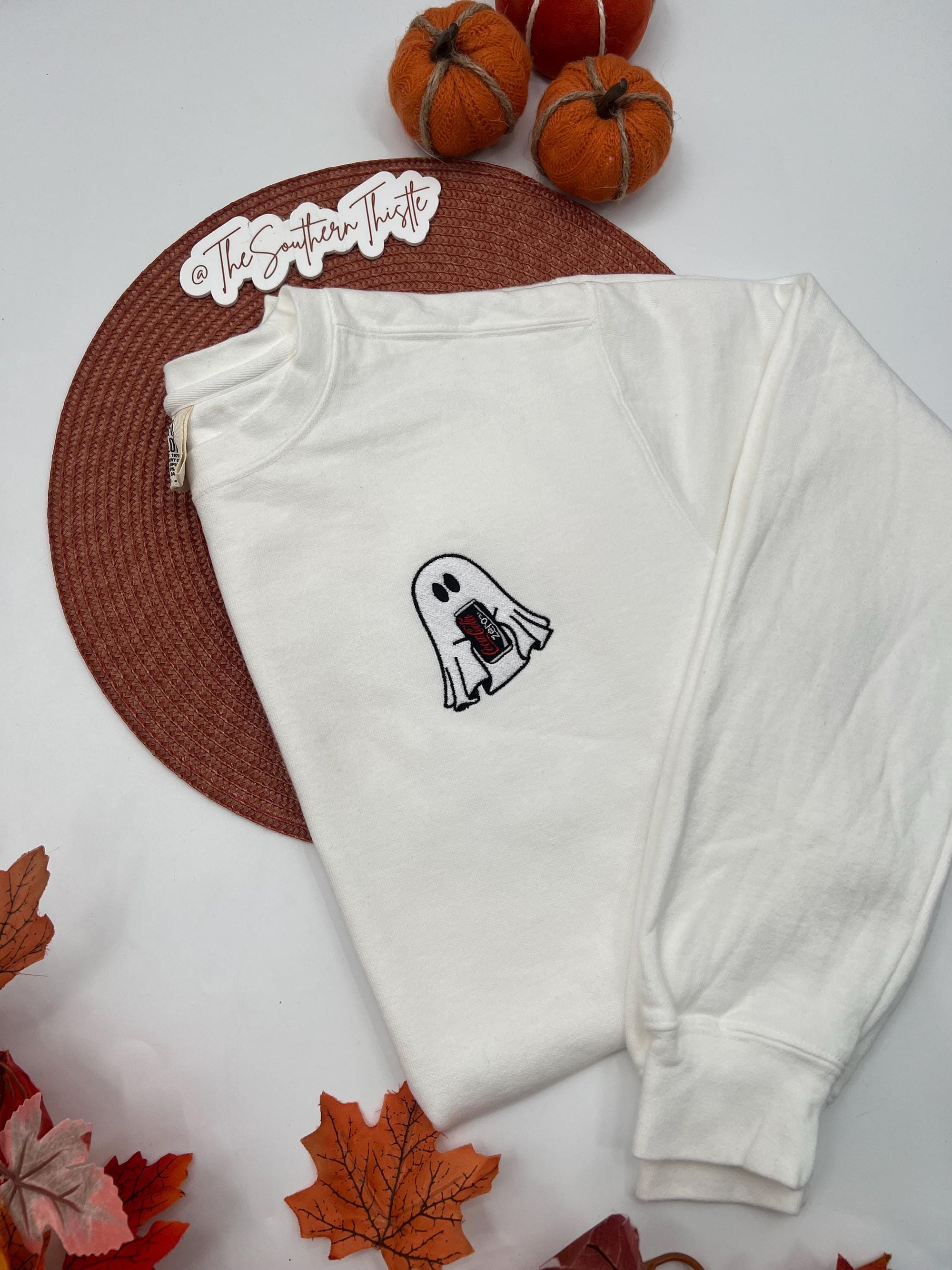 Soda Ghost Embroidered Sweatshirt – Cute Halloween Pullover
