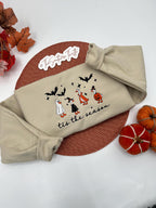 ’Tis the Season Goose Embroidered Sweatshirt – Cute Halloween Pullover with Witches and Pumpkins