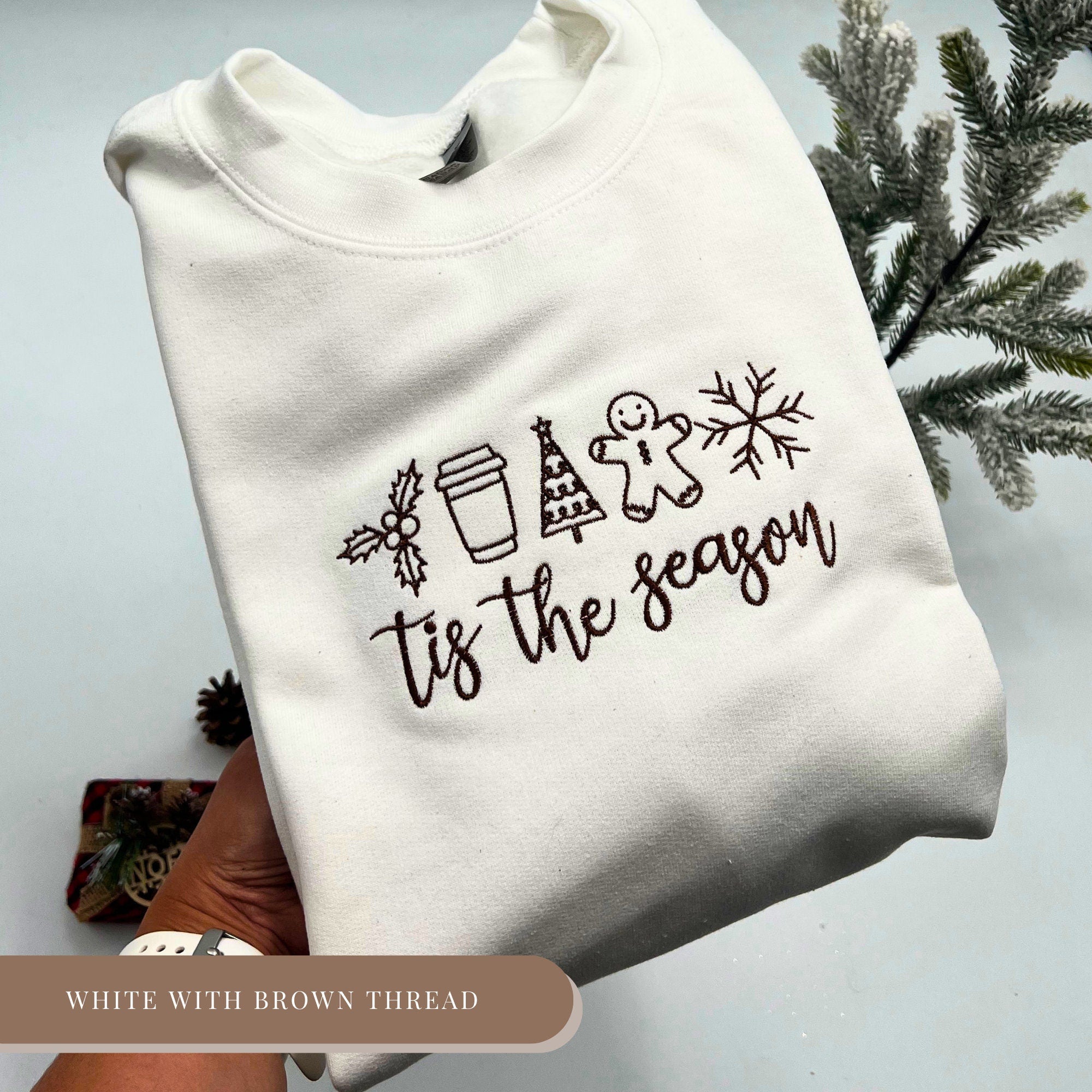 Tis The Season Sweatshirt, Christmas Sweatshirt Women, Winter Sweatshirt, Christmas Embroidered Sweatshirt, Merry And Bright Sweatshirt