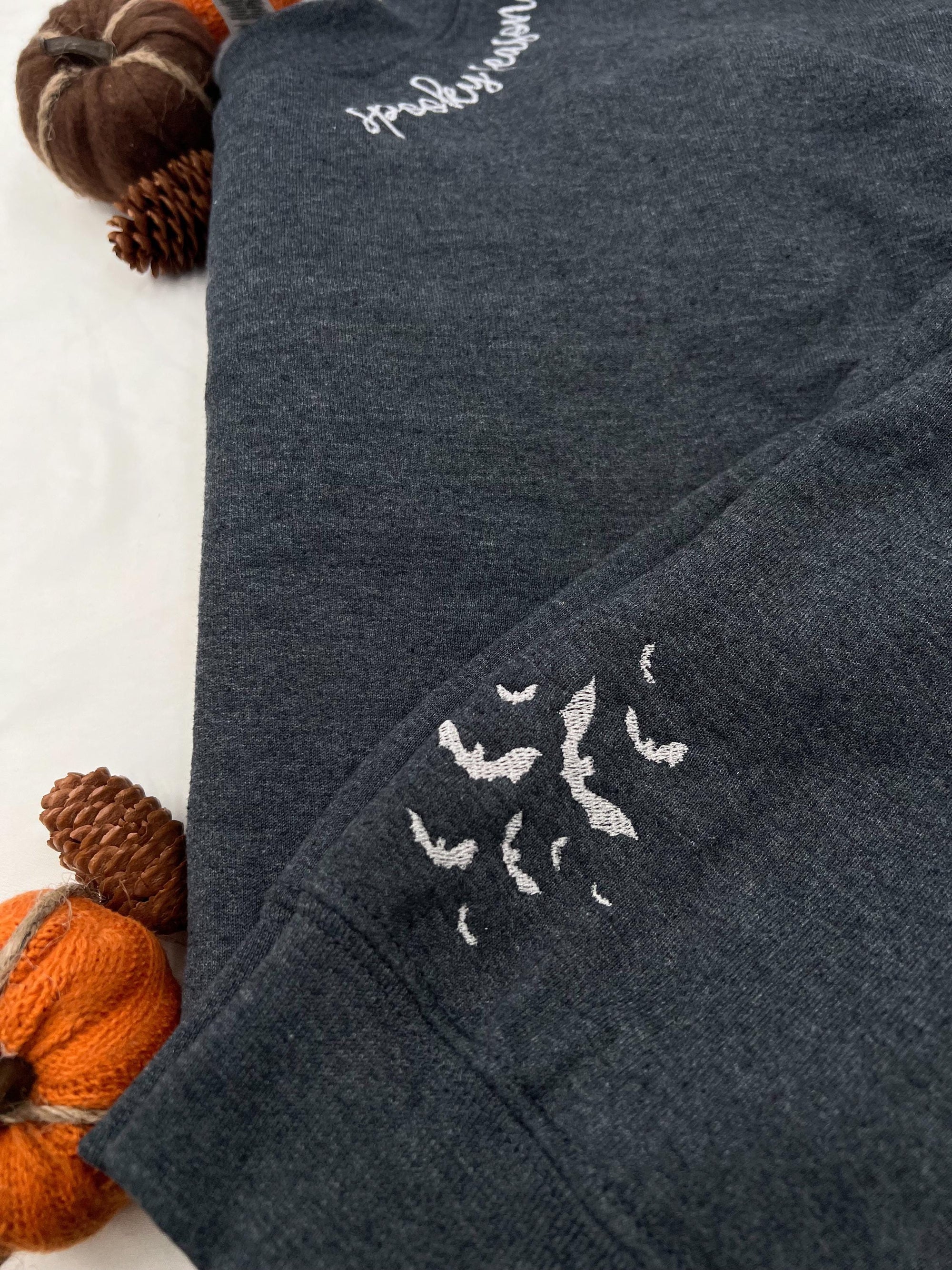 Spooky Season Embroidered Sweatshirt – Halloween Pullover with Bat Design
