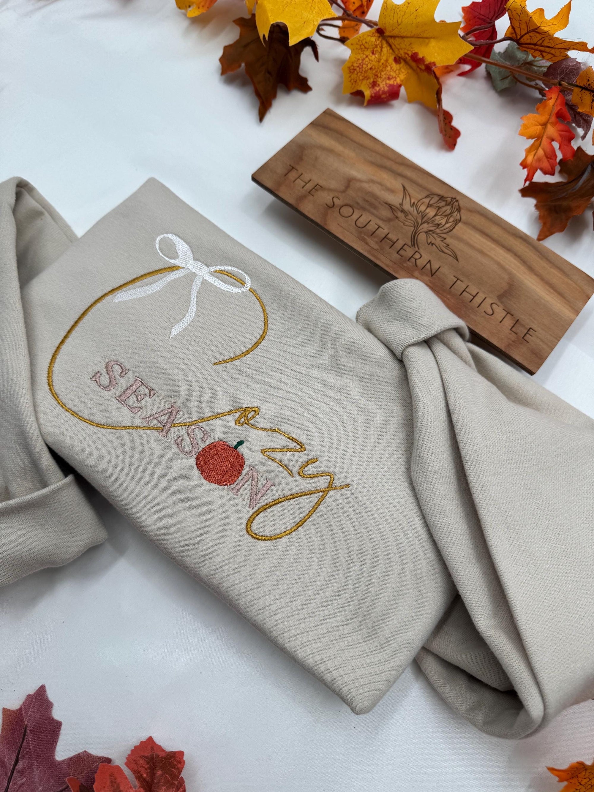 Cozy Season Embroidered Sweatshirt – Fall Script with Pumpkin Detail