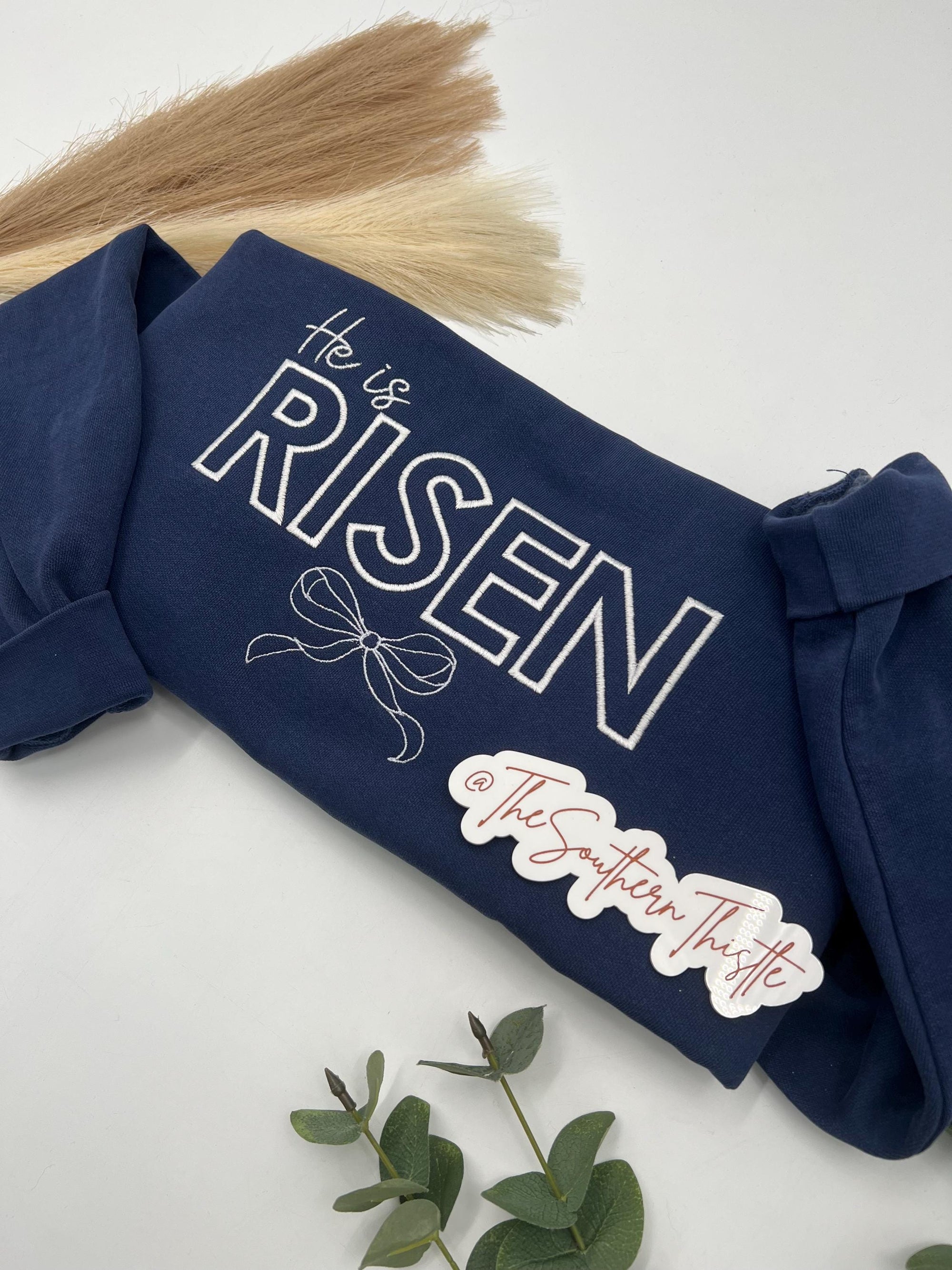 Embroidered He Is Risen Sweatshirt, Easter Christian Top, Jesus Sweatshirt, Religious Crewneck, Spring Gift, Jesus Crewneck, Easter Crew