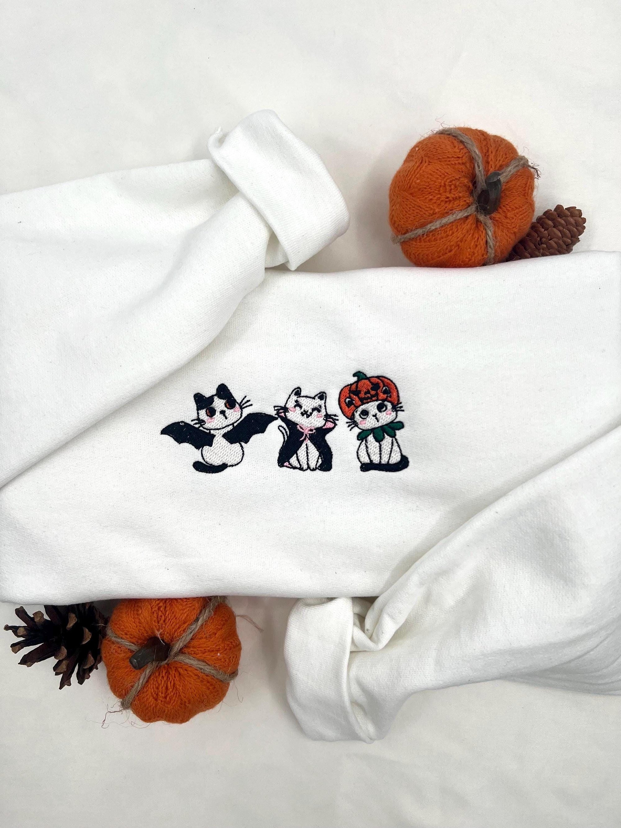 Halloween Cats Embroidered Sweatshirt – Cute Spooky Season Pullover