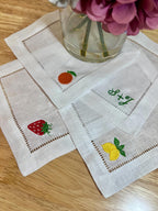 Embroidered Linen Napkins - Custom Cocktail Name Set of 6 with Fruit Design