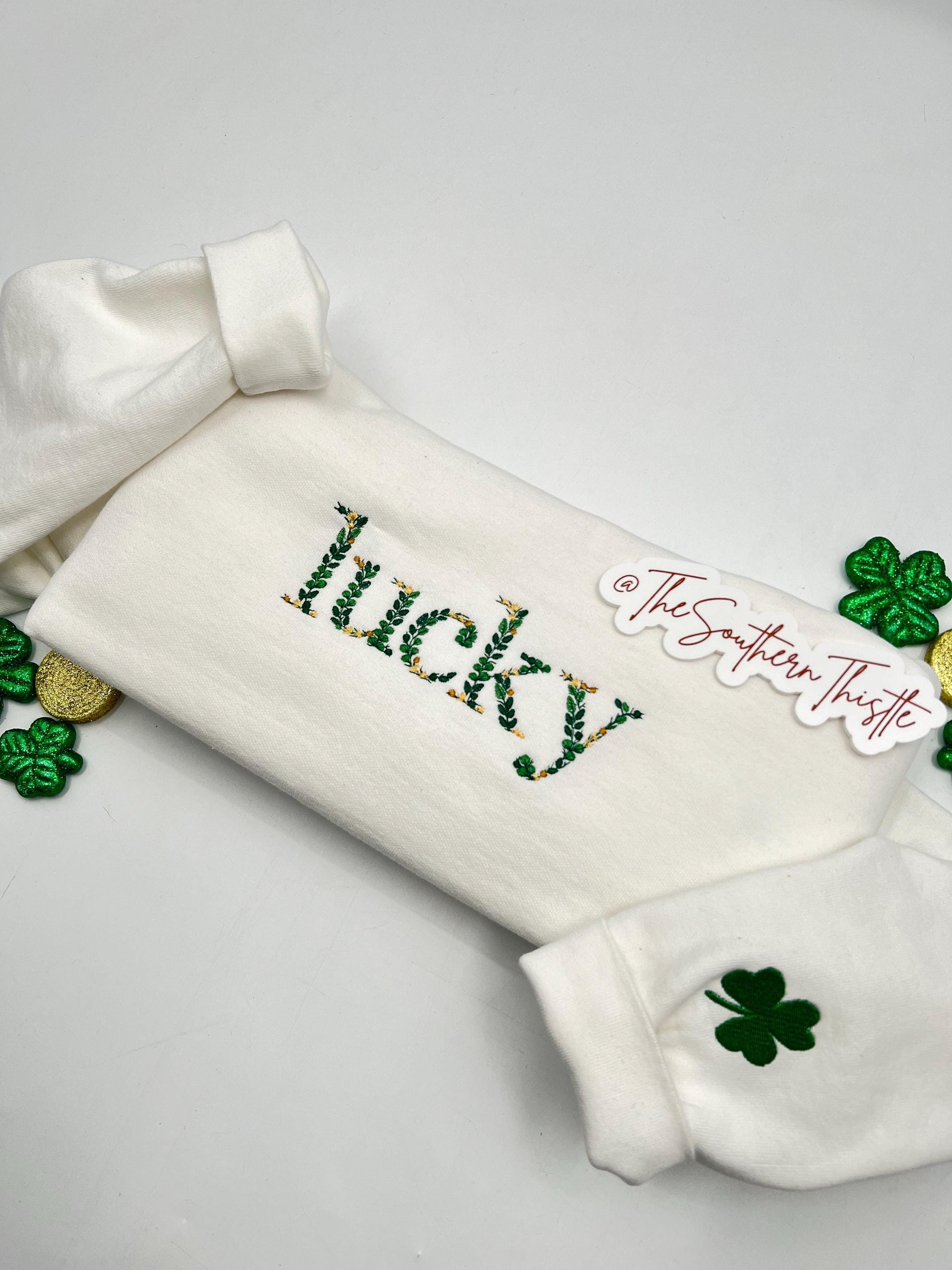 Lucky Embroidered Sweatshirt – St. Patrick’s Day Crewneck