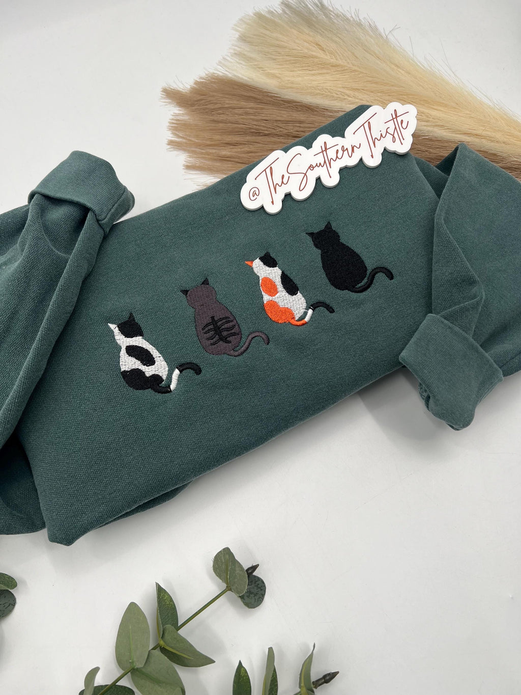 Cat Silhouettes Embroidered Sweatshirt – Cozy Pet Lover Crewneck