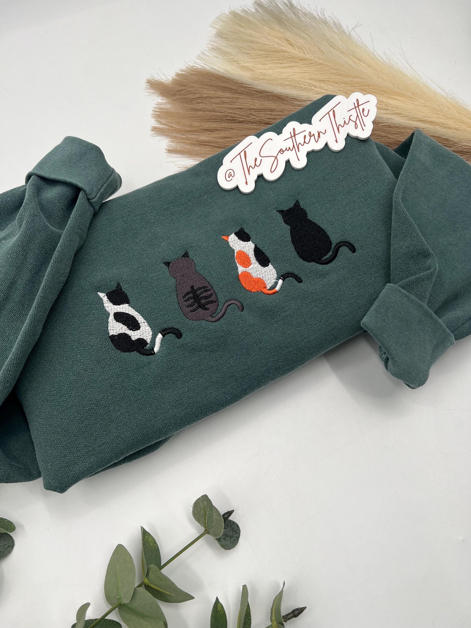 Cat Silhouettes Embroidered Sweatshirt – Cozy Pet Lover Crewneck
