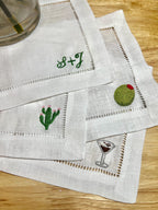 Embroidered Cocktail Napkins – Personalized Linen Napkins with Custom Icon Embroidery for Weddings & Hostess Gifts