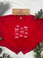 Embroidered Bows Sweatshirt - Bow Christmas Gift - Holiday Bow Sweatshirt - Gift for Her, Bow Sweatshirt, Trendy Coquette Bow Christmas Gift