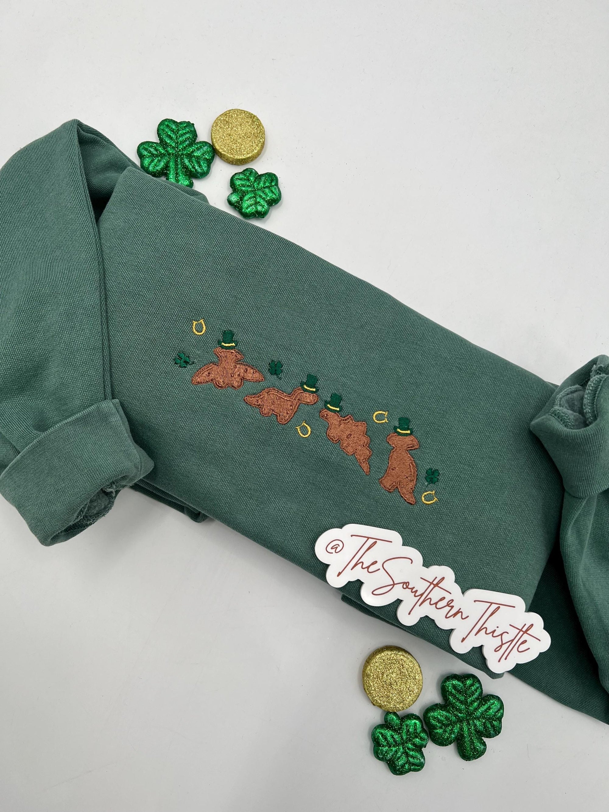 St. Patrick’s Day Lucky Dino Nuggets Embroidered Sweatshirt – Fun Festive Crewneck
