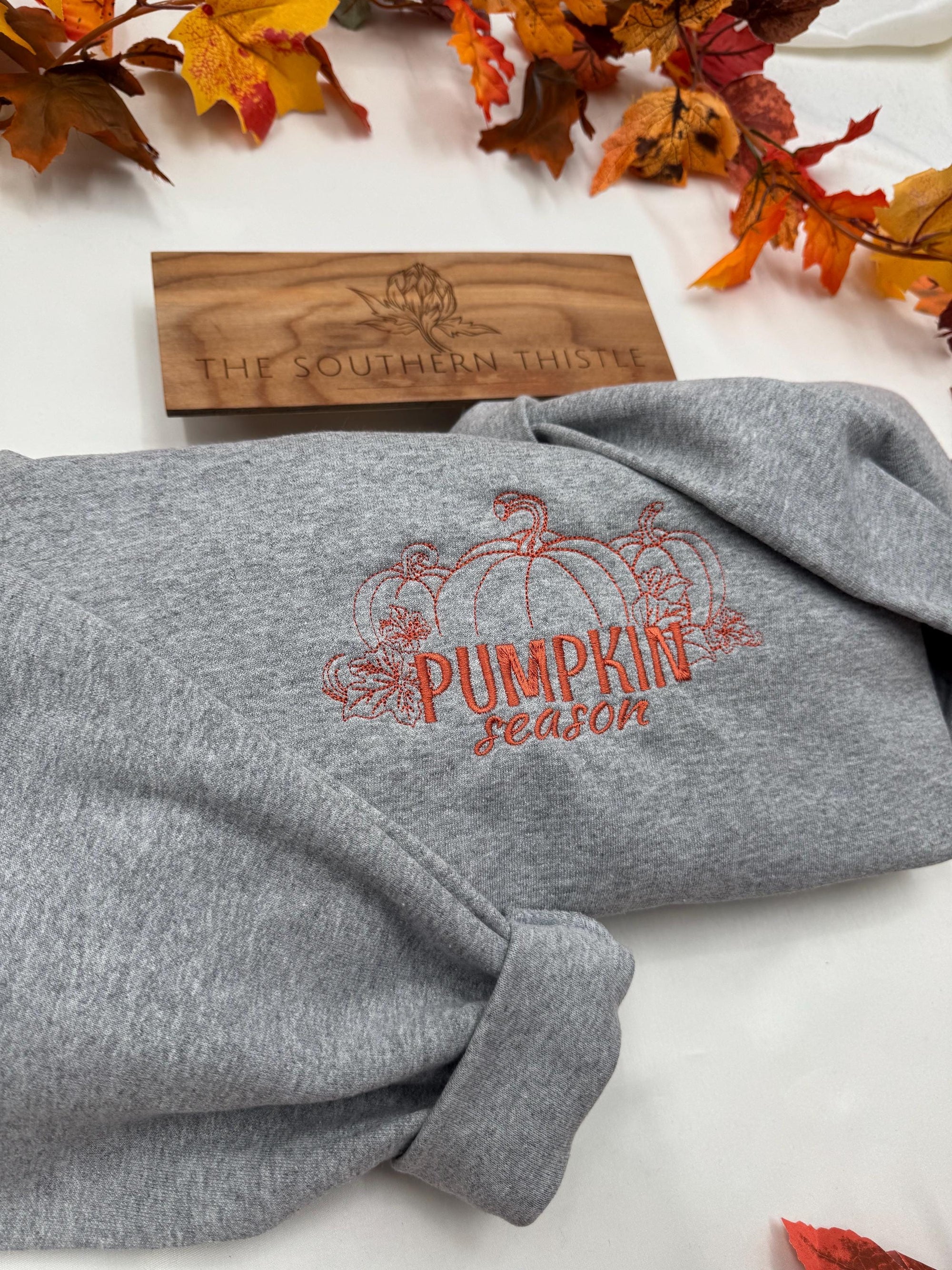 Pumpkin Season Embroidered Sweatshirt – Cozy Fall Crewneck