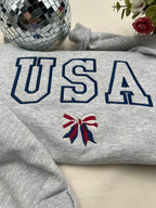 USA Bow Embroidered Sweatshirt – Patriotic Varsity Crewneck