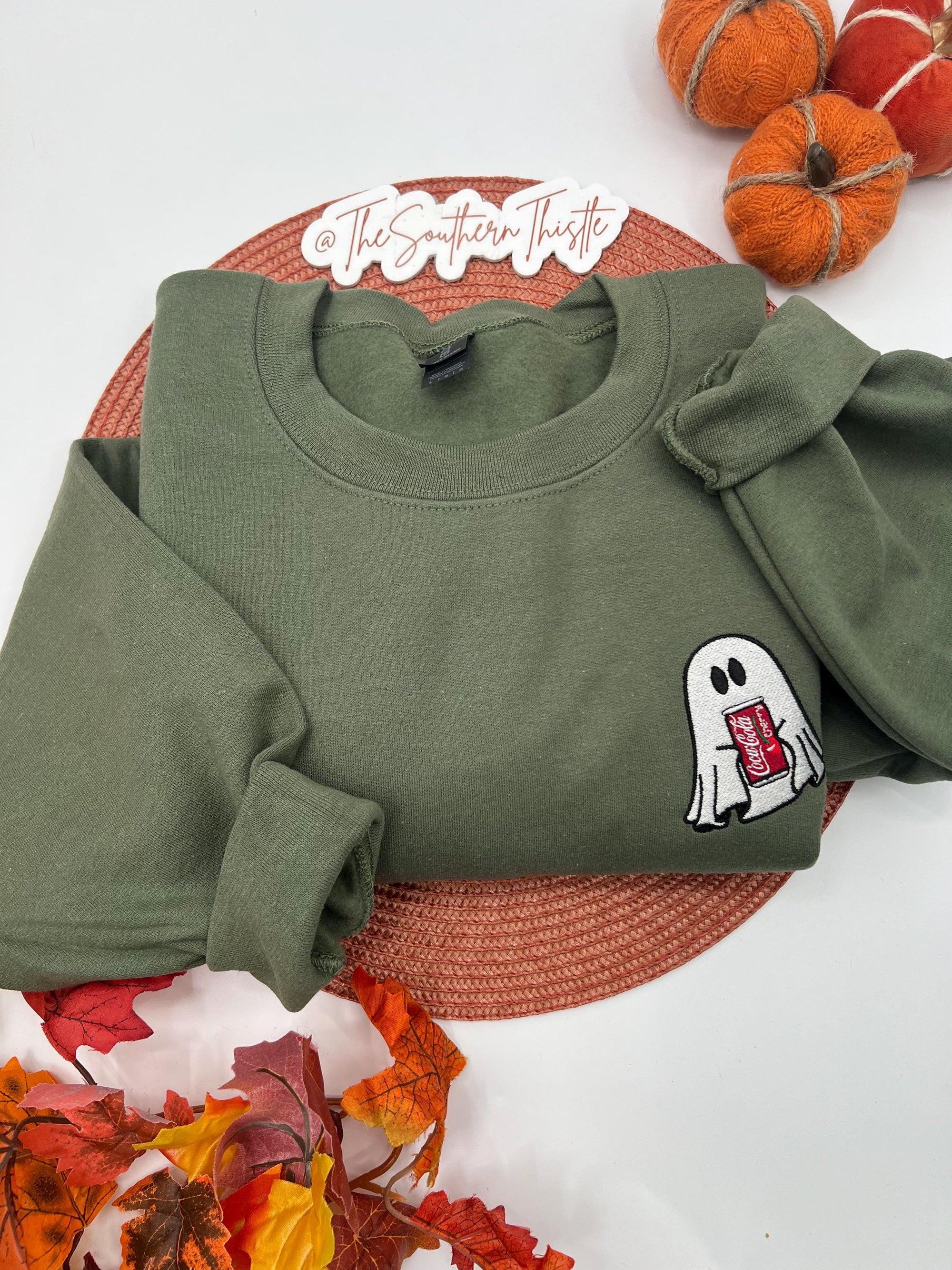Soda Ghost Embroidered Sweatshirt – Cute Halloween Pullover