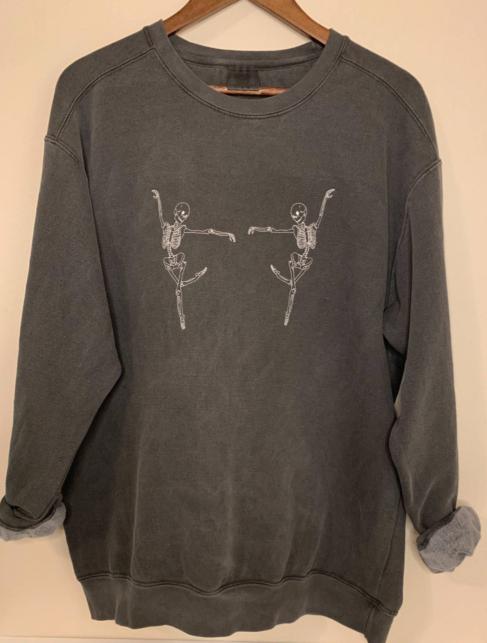 Embroidered Comfort Colors® Sweatshirt Dancing Skeletons ,  Happy Halloween Sweatshirt ,  Oversized Halloween Crewneck, Skeleton Crew