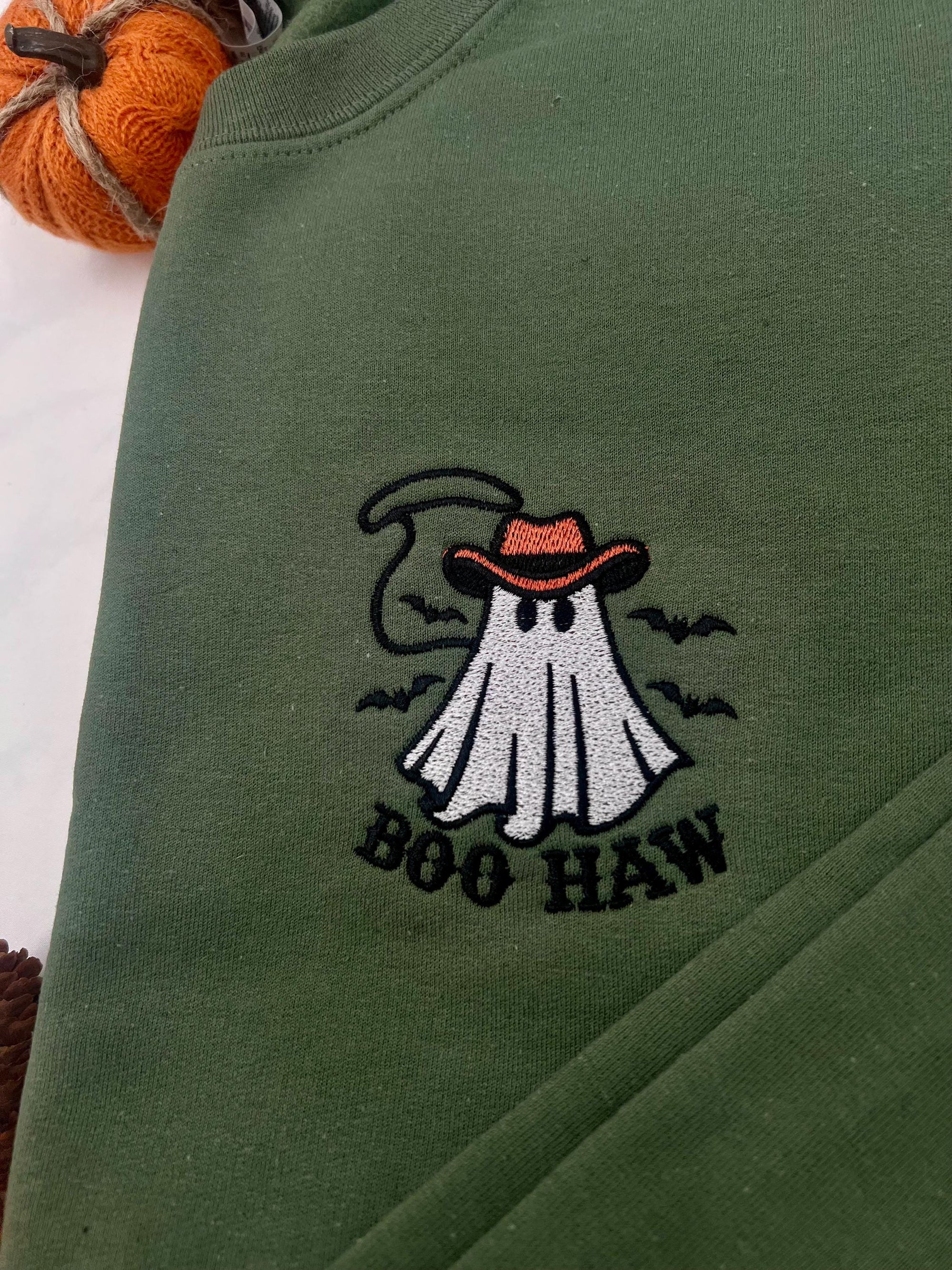 Boo Haw Ghost Embroidered Sweatshirt – Western Halloween Cowboy Pullover