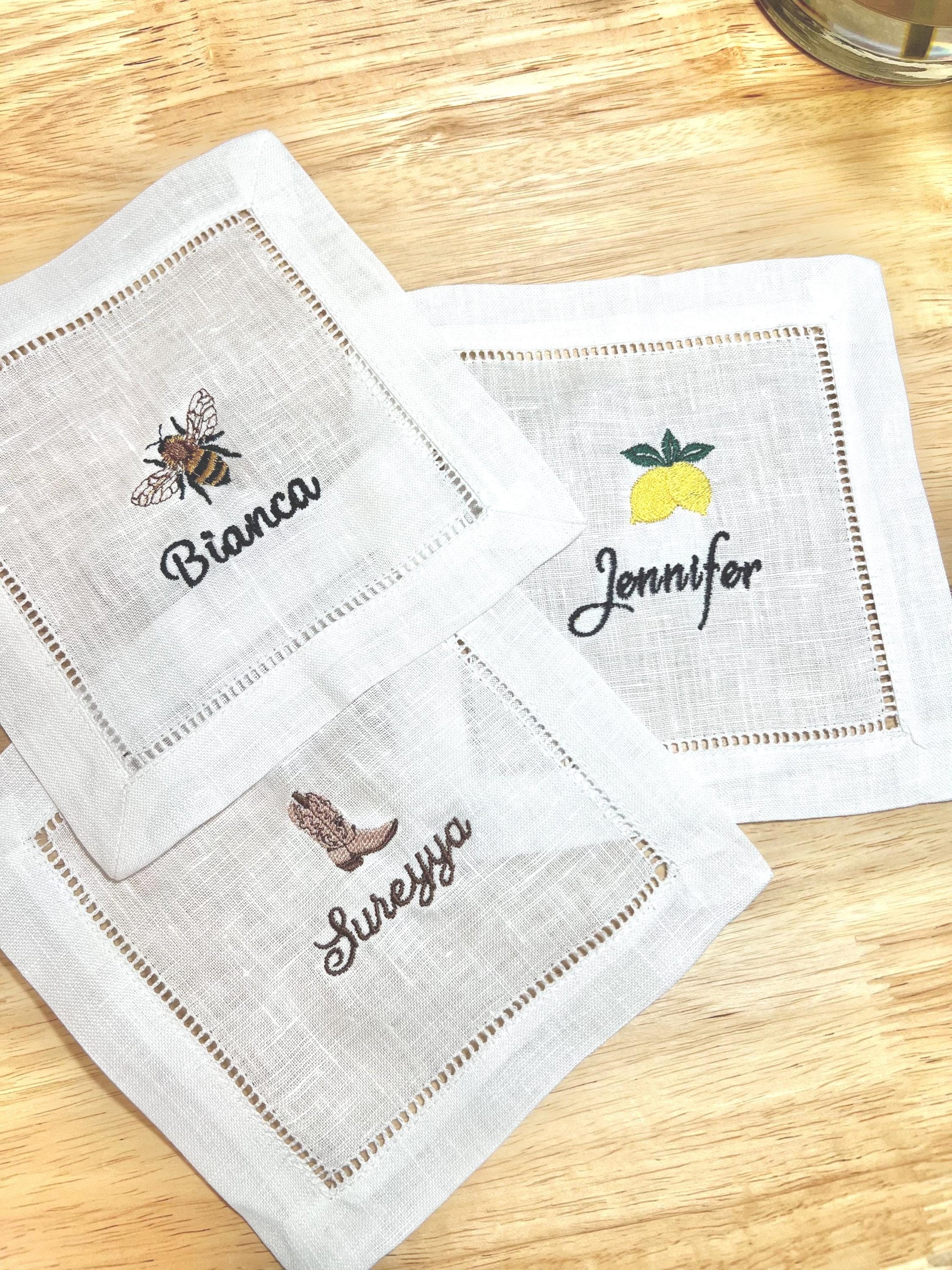 Embroidered Cocktail Napkins – Personalized Linen Party Napkins with Custom Monogram