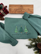 Merry & Bright Embroidered Sweatshirt – Festive Christmas Tree Crewneck