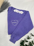 Embroidered Candy Heart Mama Sweatshirt - Cozy Valentines Day Gift for Mothers Day