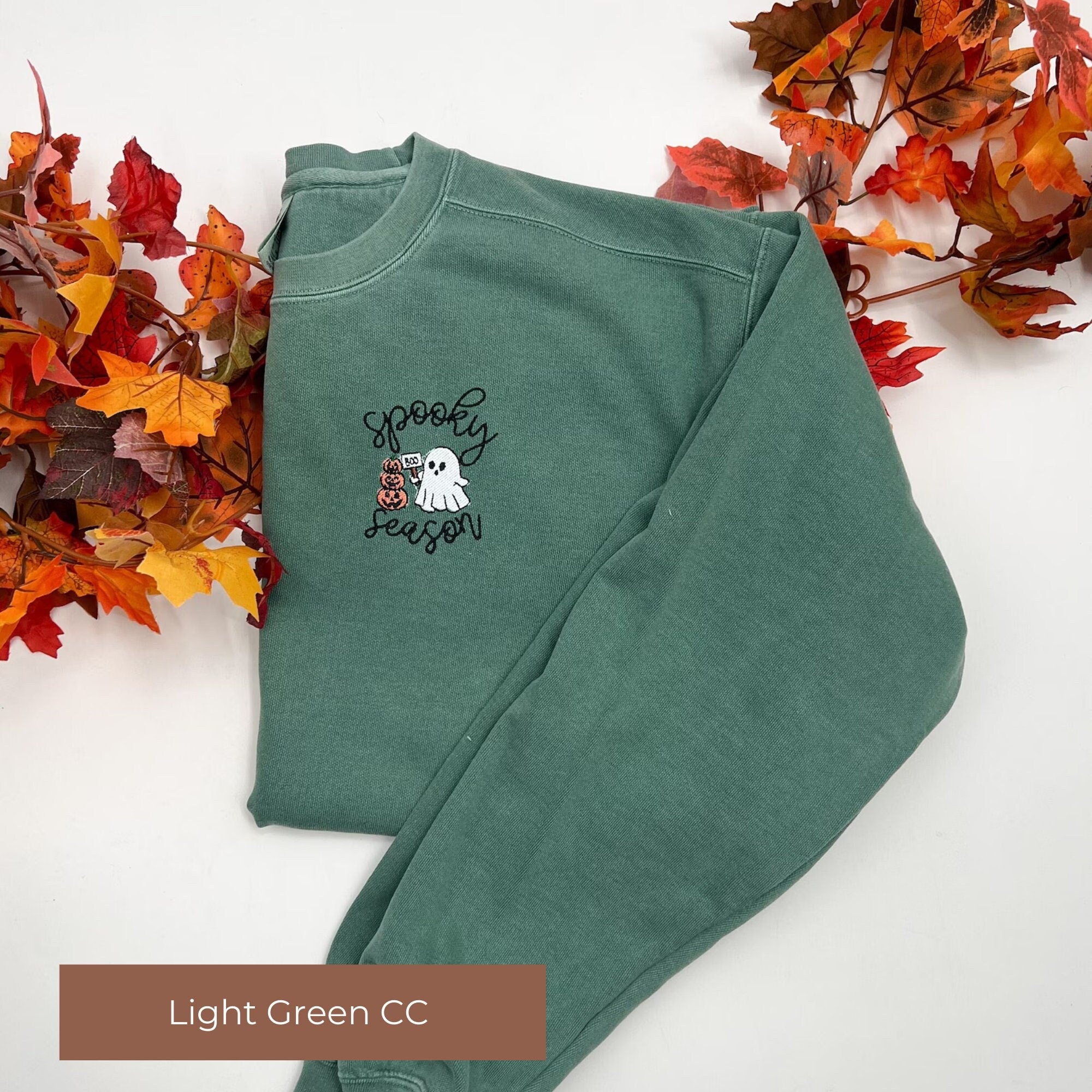 Spooky Season Embroidered Sweatshirt – Dancing Ghost with Hat and Pumpkin
