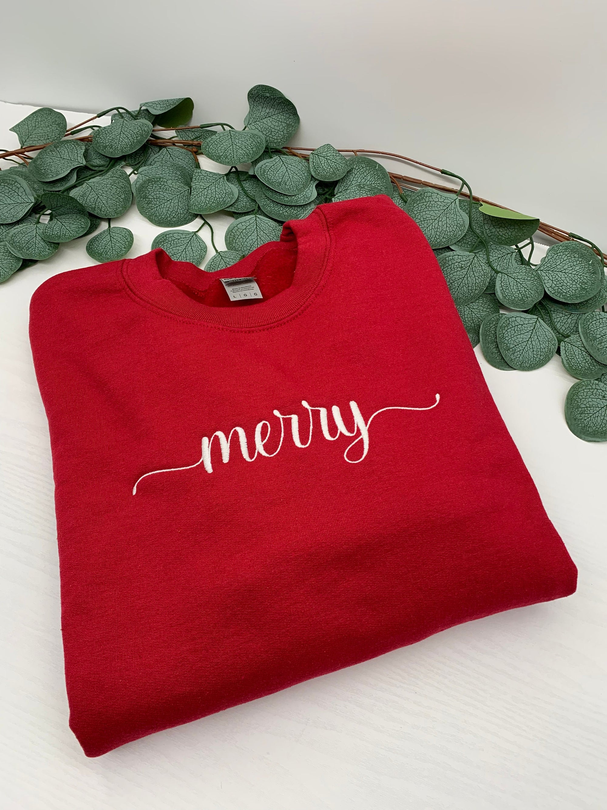 Merry Embroidered Sweatshirt – Festive Christmas Holiday Crewneck