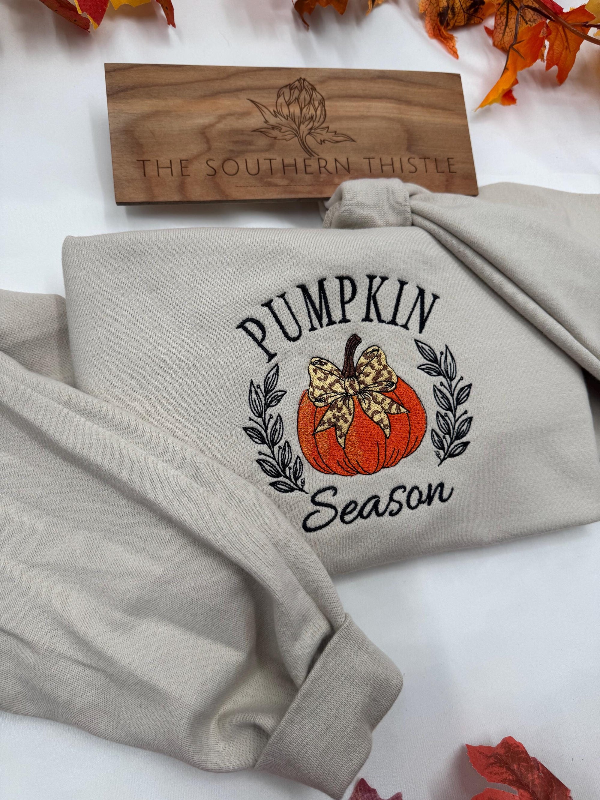 Pumpkin Season Embroidered Sweatshirt – Cozy Fall Aesthetic Crewneck