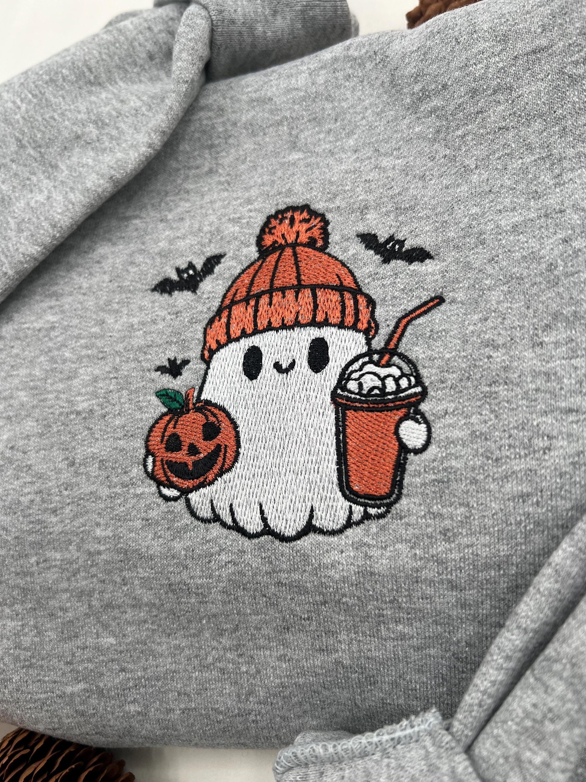 Pumpkin Latte Ghost Embroidered Sweatshirt – Cute Fall & Halloween Pullover