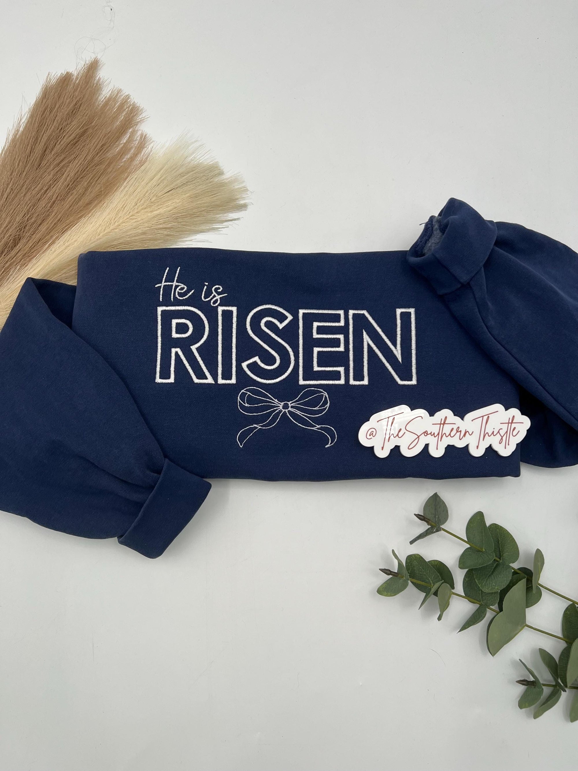 Embroidered He Is Risen Sweatshirt, Easter Christian Top, Jesus Sweatshirt, Religious Crewneck, Spring Gift, Jesus Crewneck, Easter Crew