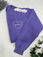 Embroidered Candy Heart Mama Sweatshirt - Cozy Valentines Day Gift for Mothers Day