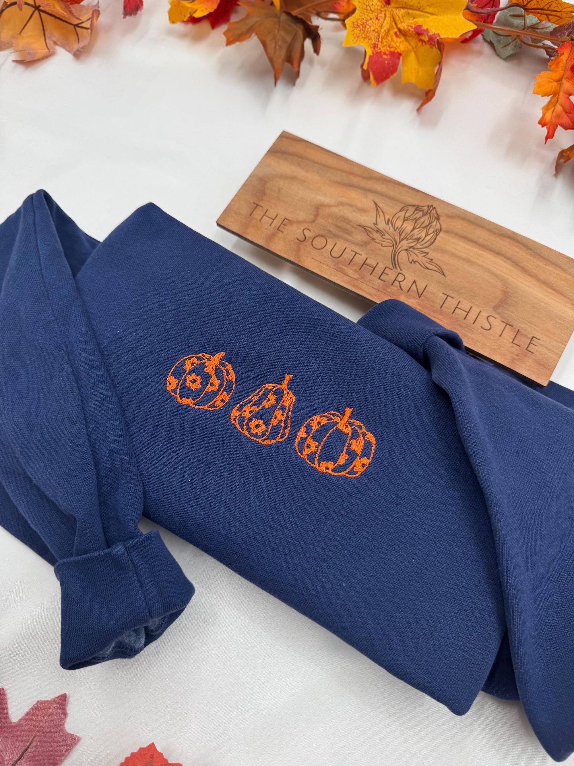 Pumpkin Embroidered Sweatshirt – Cozy Fall Crewneck