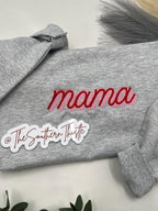 Bold Red Script Mama Embroidered Sweatshirt