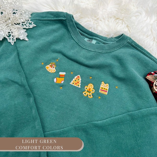Vintage Embroidered Christmas Cookies Sweatshirt with Gingerbread Design
