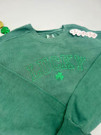 Classic Shamrock Lucky Embroidered Sweatshirt – Bold Outline Font