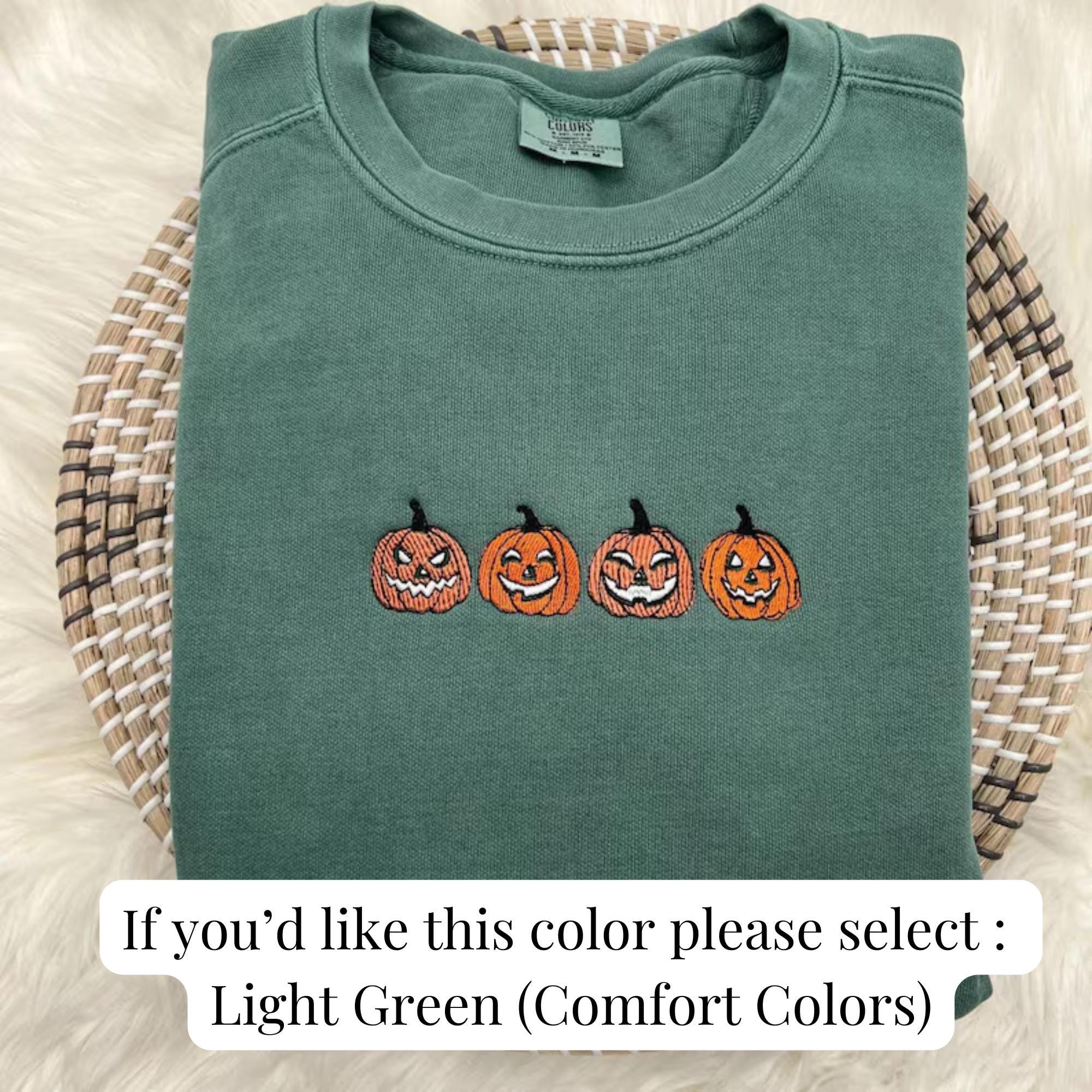Embroidered Comfort Colors® Pumpkin Sweatshirt, Jack-o-Lantern Sweatshirt, Halloween Embroidered Sweatshirt, Fall Crewneck, Fall Crewneck