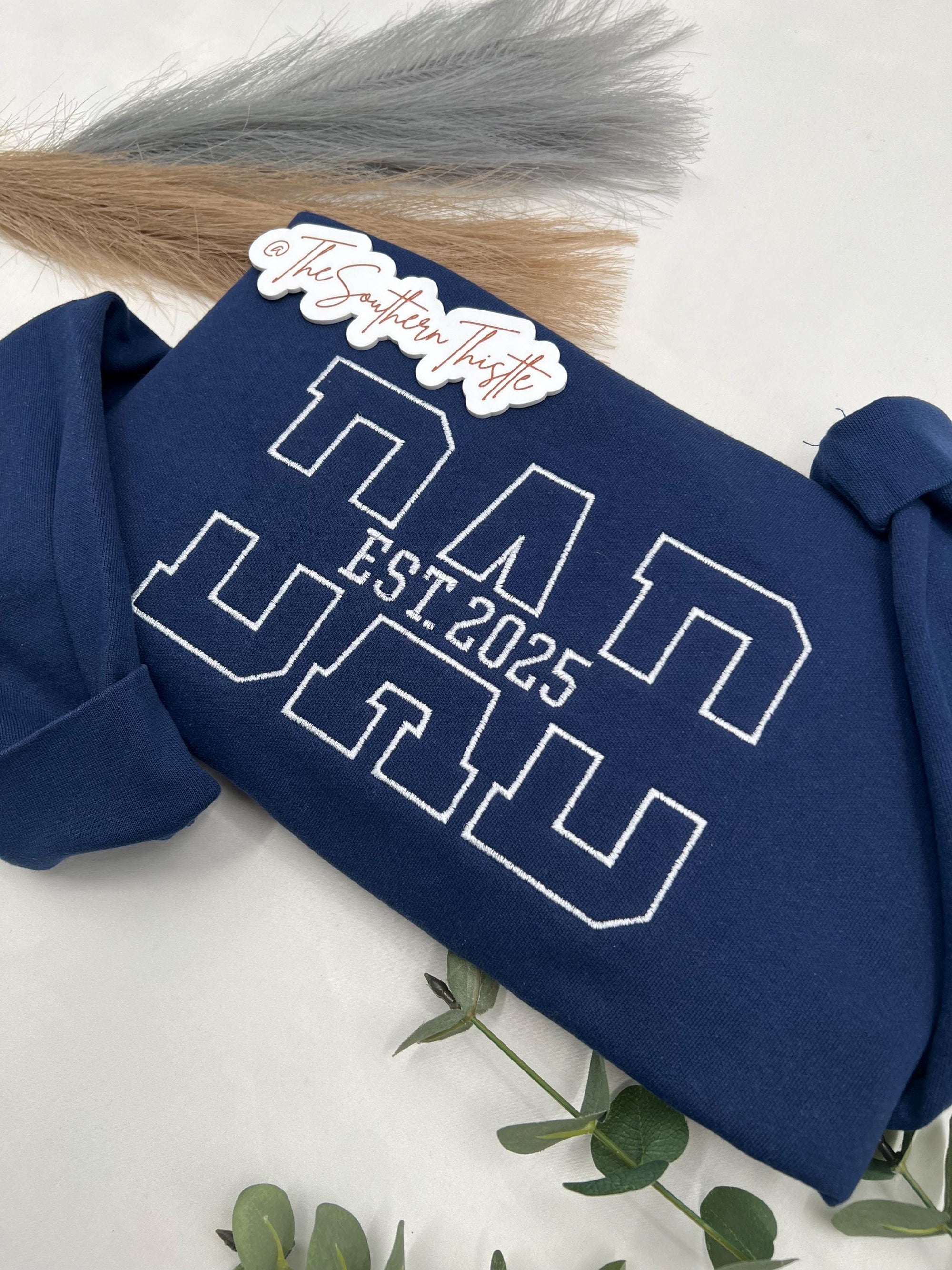 Custom Embroidered Dad Sweatshirt – Varsity Name & Sleeve Detail