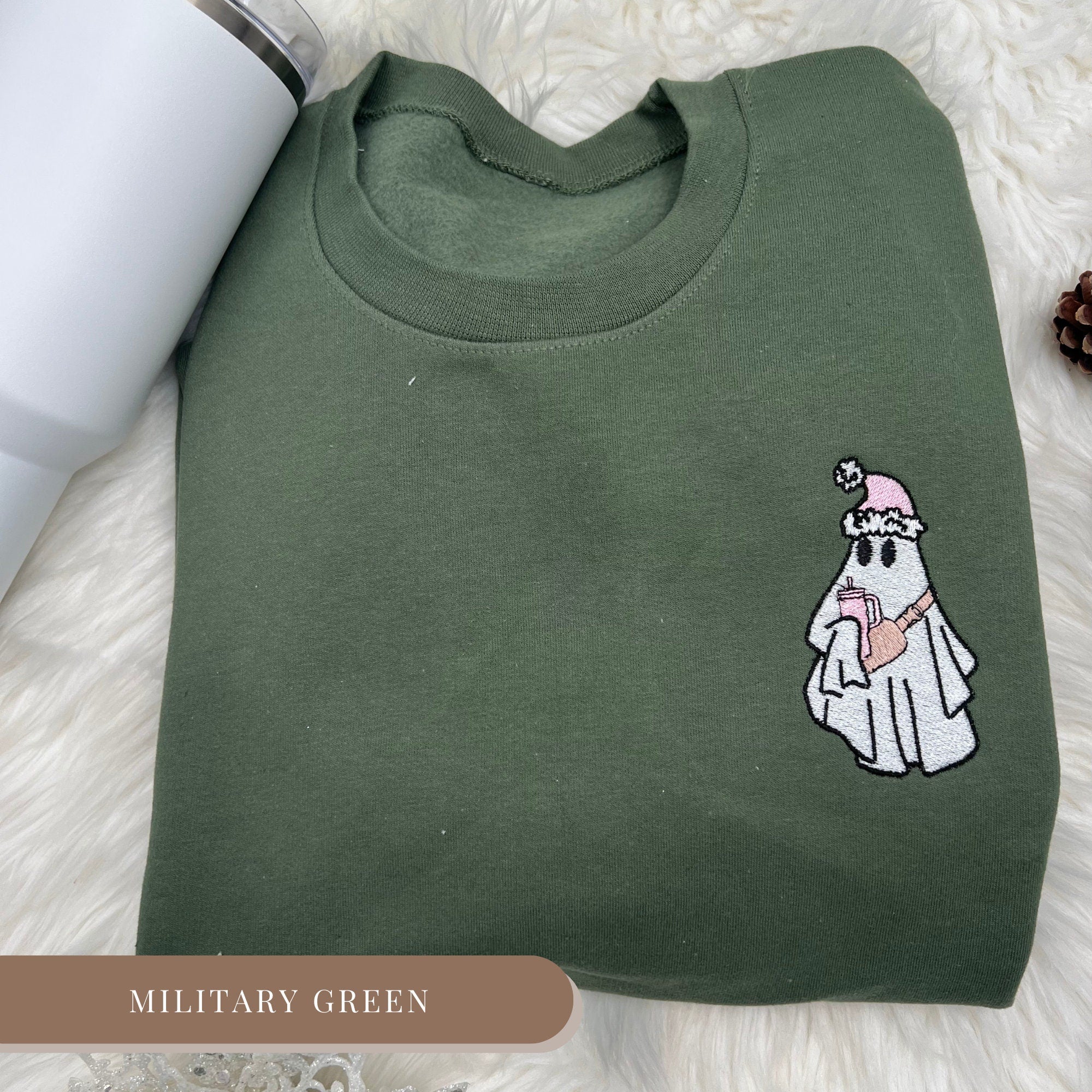 Embroidered Boujee Bougie Christmas Ghost Sweatshirt, Christmas Crewneck, Christmas Shirts, Cute Winter Sweater, Winter Sweatshirt