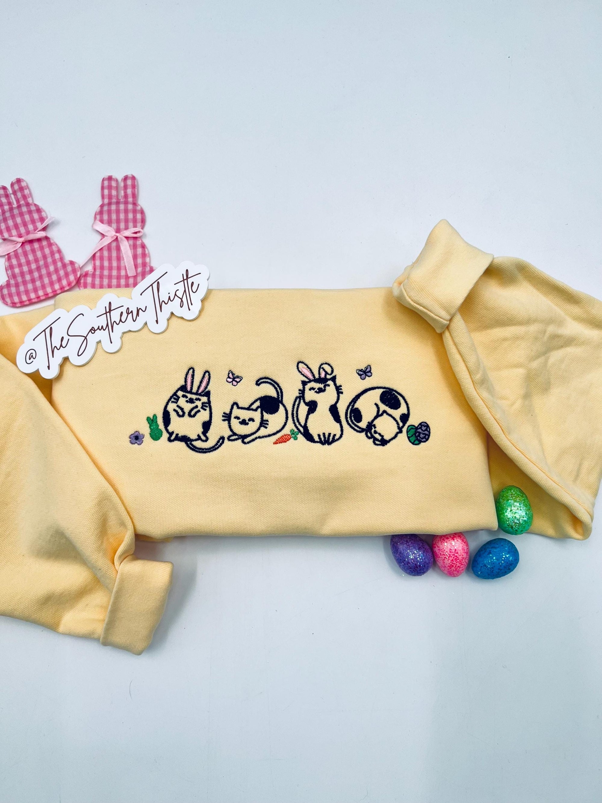 Easter Cat Embroidered Sweatshirt – Cute Spring Crewneck