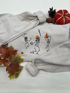 Dancing Skeletons Embroidered Sweatshirt – Halloween Pullover with Pumpkin Heads