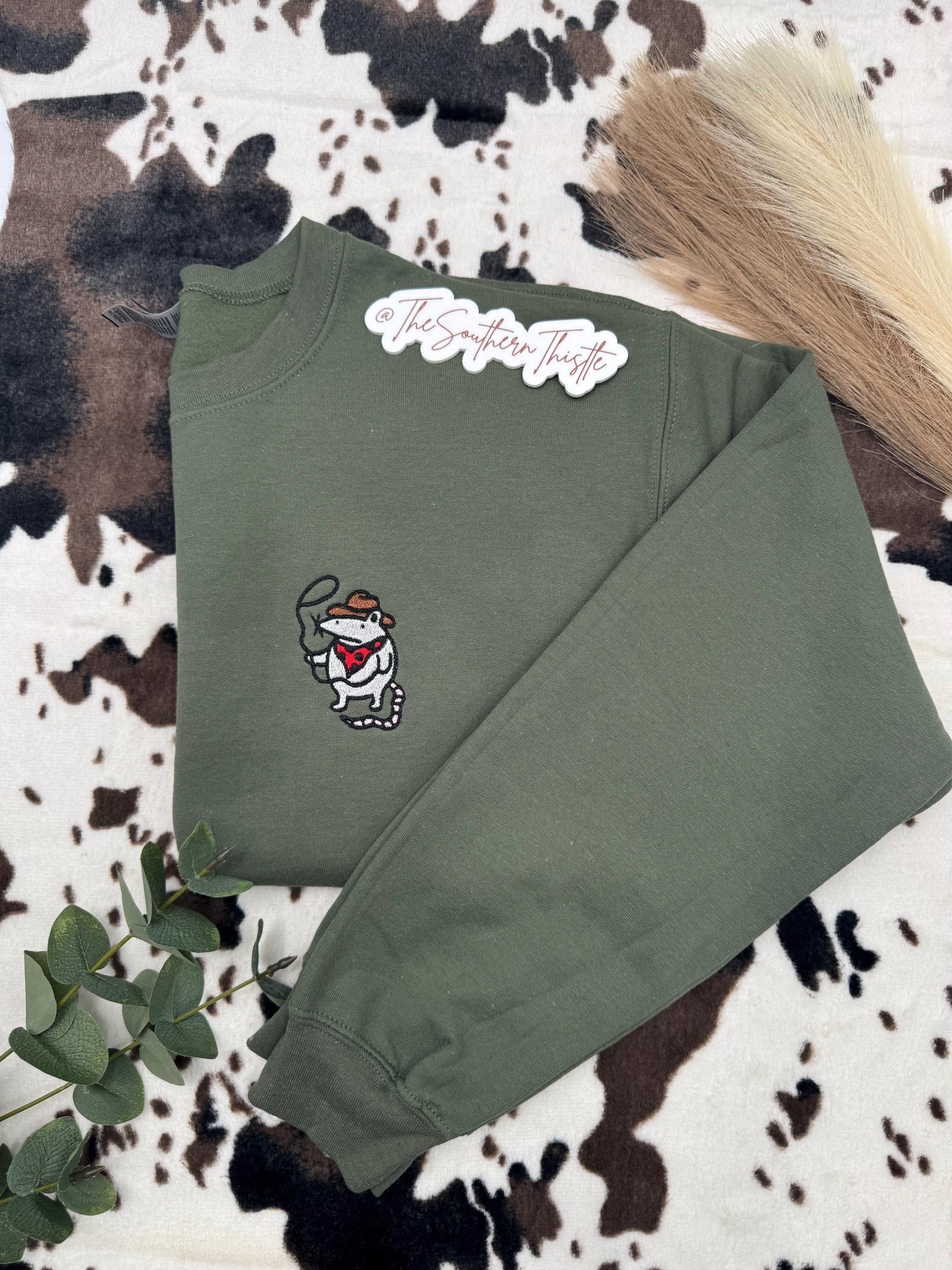 Cowboy Rat Embroidered Sweatshirt – Western Rodeo Crewneck