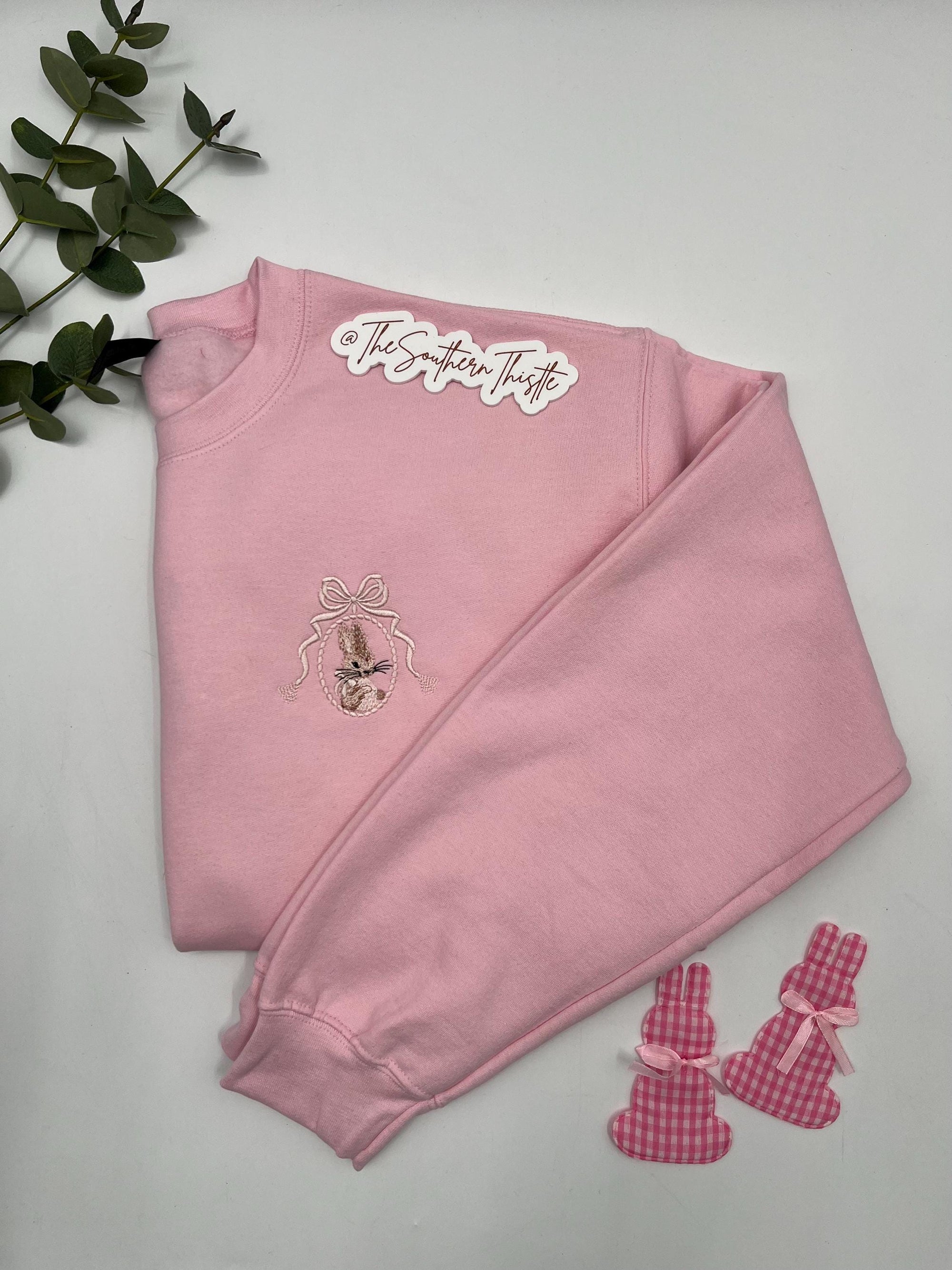 Vintage Easter Bow Embroidered Sweatshirt – Elegant Spring Crewneck