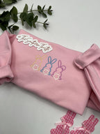 Pastel Bunny Trio Embroidered Sweatshirt – Cute Easter Crewneck
