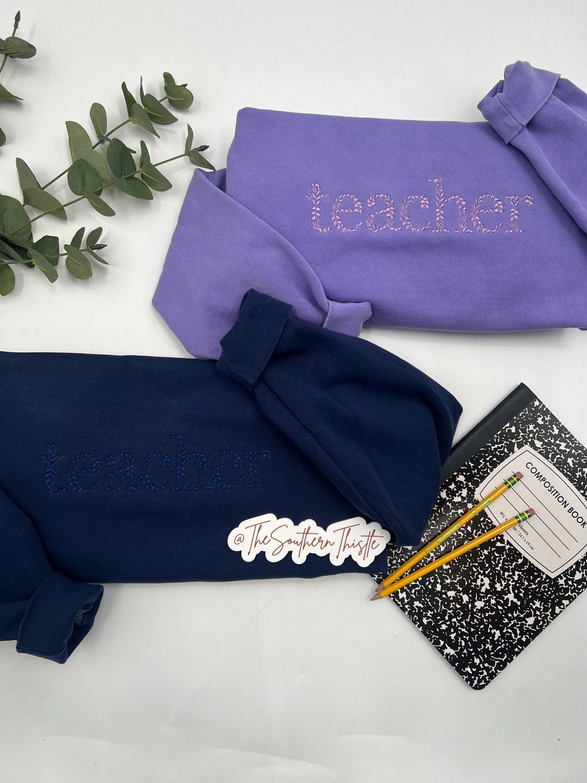 Floral Teacher Embroidered Sweatshirt – Cozy Educator Crewneck