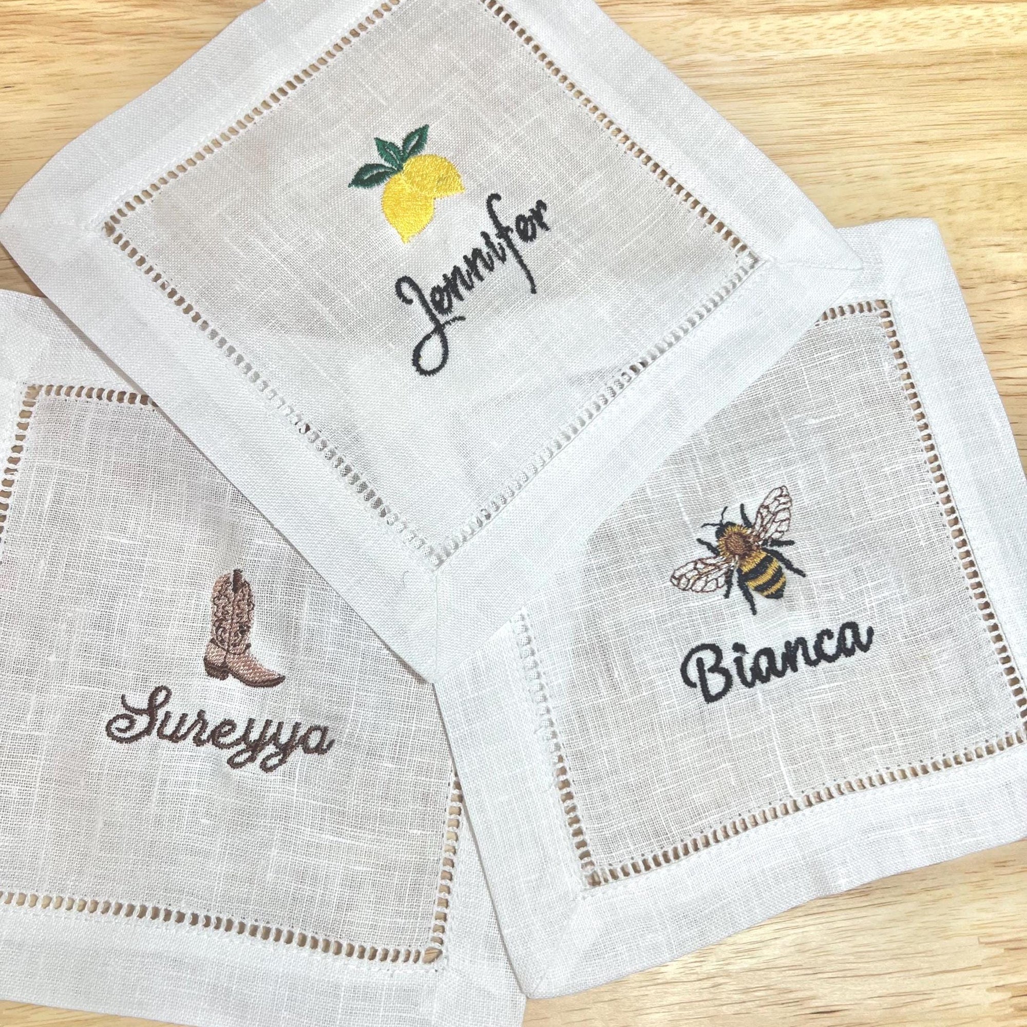 Embroidered Cocktail Napkins – Personalized Linen Party Napkins with Custom Monogram