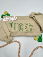 Lucky Bow Embroidered Sweatshirt – Stitched Lettering with Bow Accent