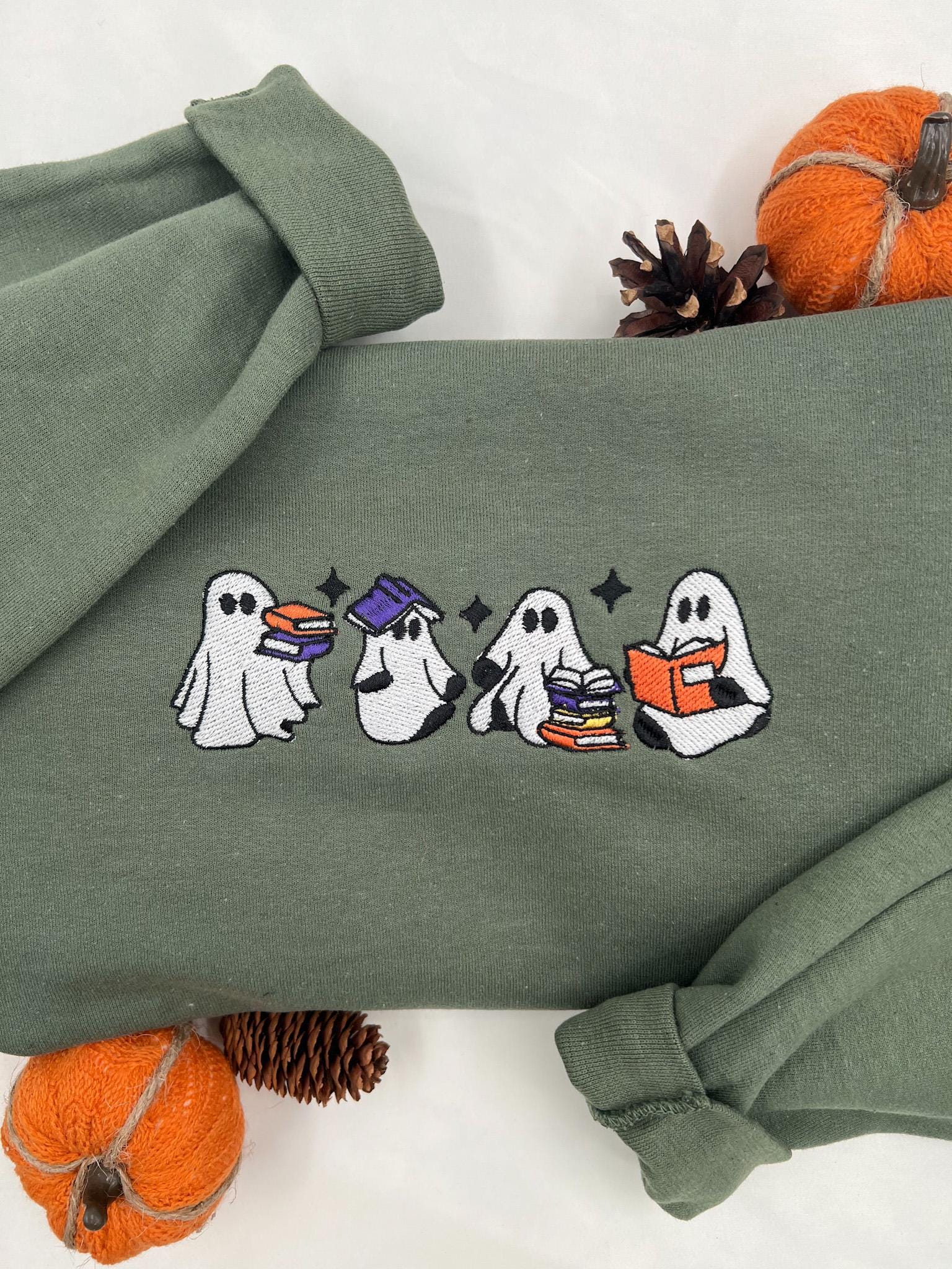 Bookish Ghosts Embroidered Sweatshirt – Cute Halloween Pullover