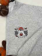 Checkered Ghost Embroidered Sweatshirt – Cute Halloween Pullover