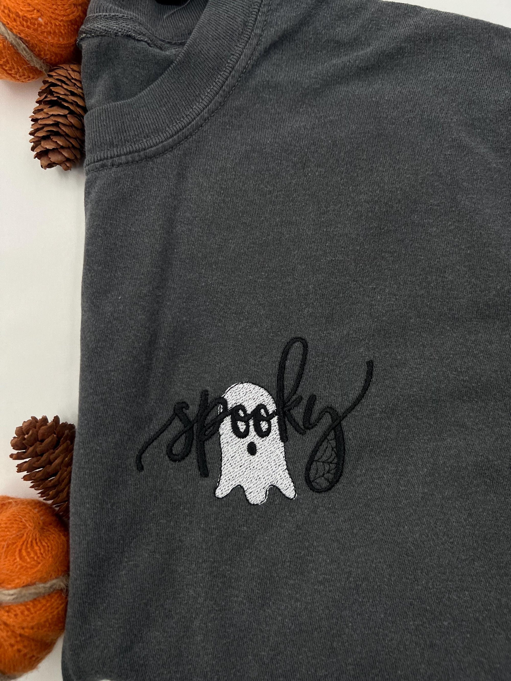 Spooky Ghost Embroidered T-Shirt – Cute Halloween Tee