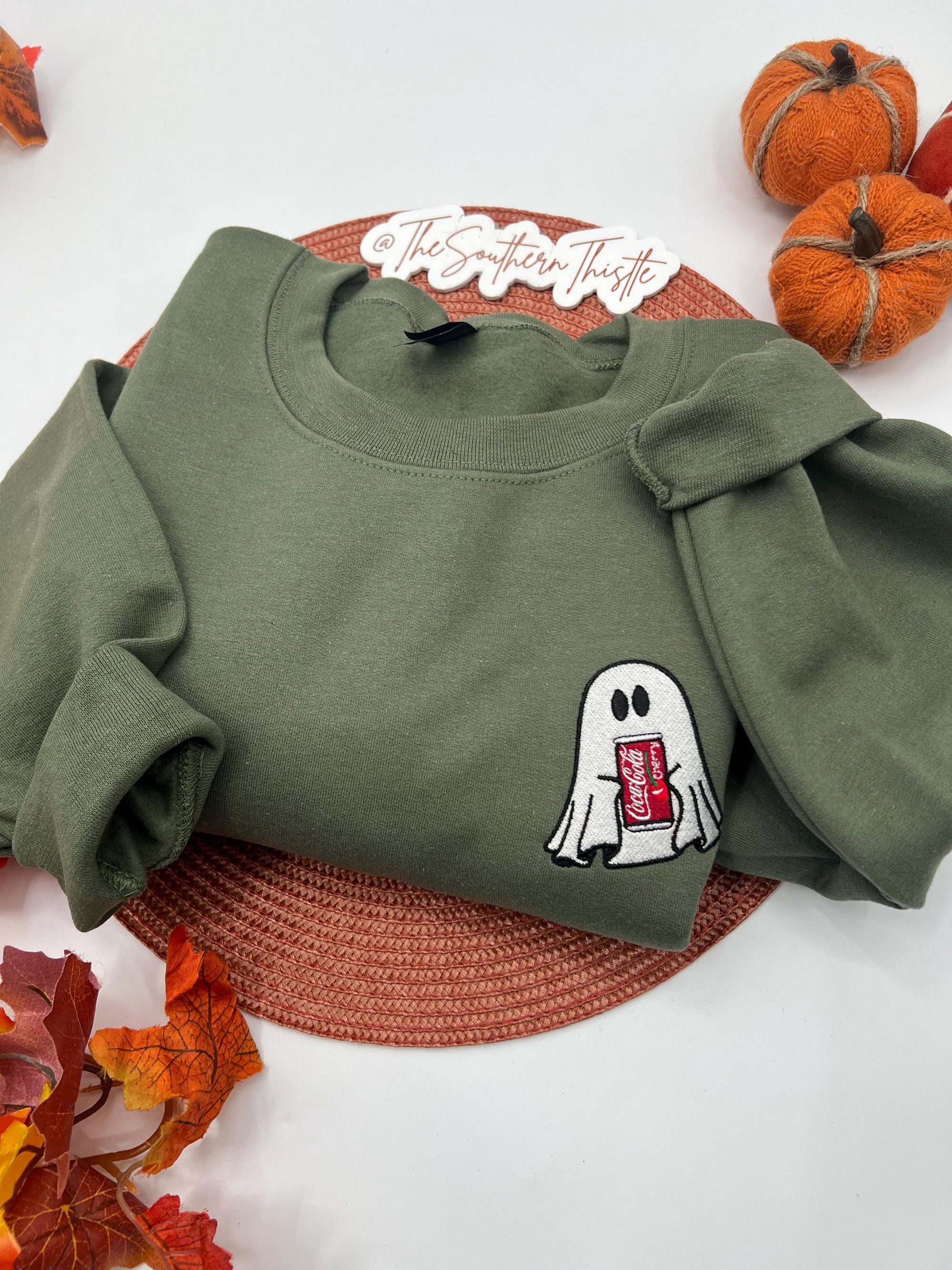 Soda Ghost Embroidered Sweatshirt – Cute Halloween Pullover