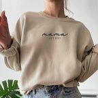 Minimalist MAMA Est. Year Sweatshirt – Custom Embroidered Crewneck for Moms